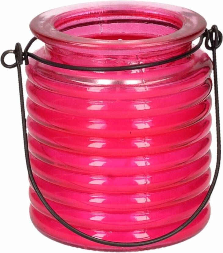 Merkloos 1x Citronellakaarsen in roze geribbeld glas 7 5 cm Insecten verjagen Geurkaarsen