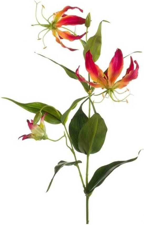 Merkloos 1x Gele met rode Gloriosa Klimlelie kunstplanten 75 cm Klimlelies Kunstbloemen boeketten maken Kunstbloemen