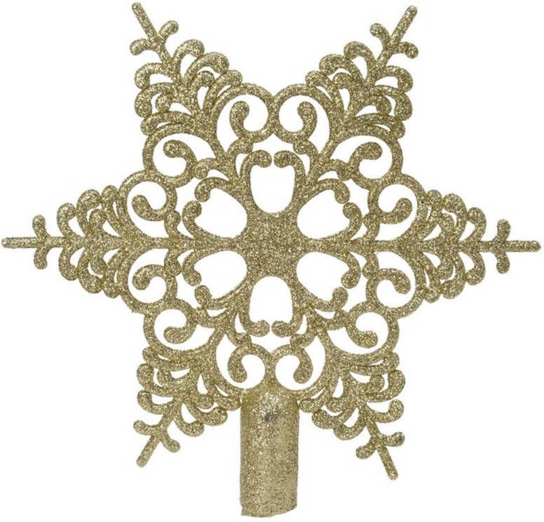 Merkloos 1x Gouden glitter open ster kerstboom piek kunststof 20 5 cm Onbreekbare plastic pieken Kerstboomversiering goud