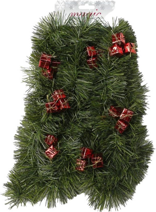 Merkloos 1x Kerst guirlande groen met rode cadeautjes versiering 270 cm dennenslinger versiering decoratie Guirlandes
