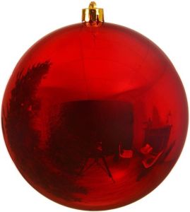 Merkloos 1x Grote kerst rode kunststof kerstballen van 14 cm glans rode kerstboom versiering