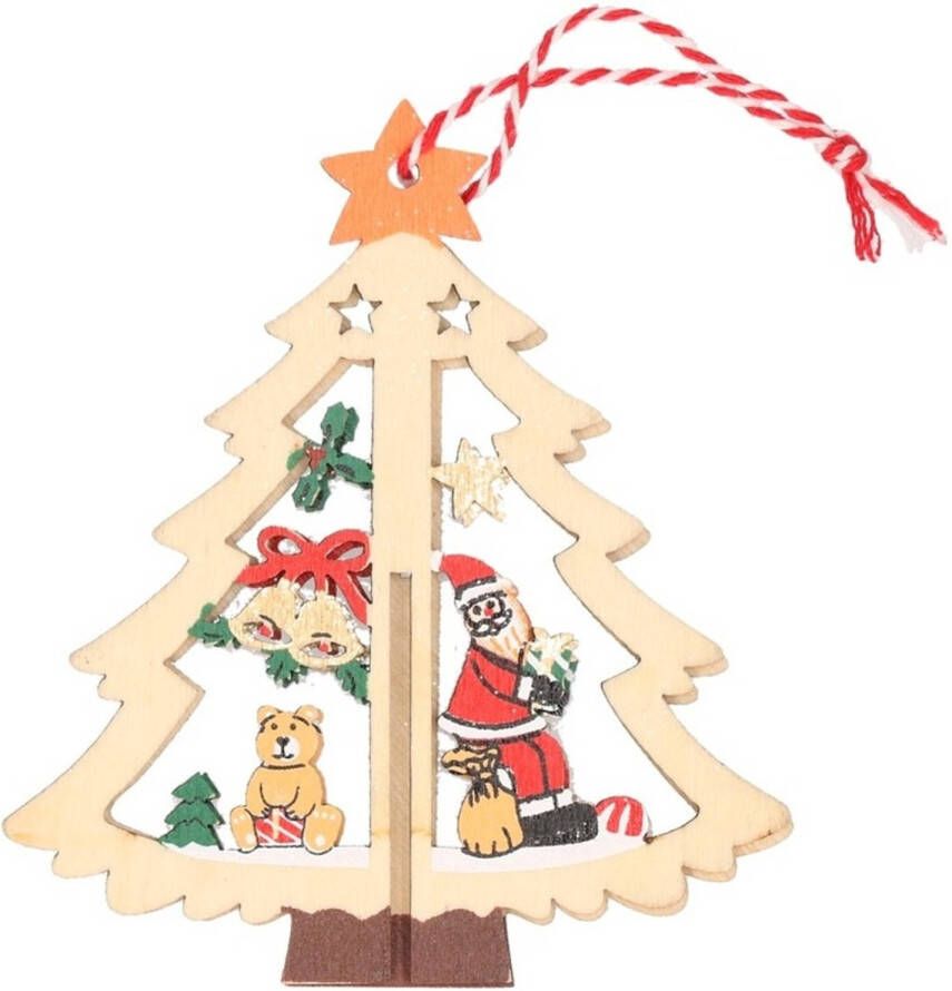 Merkloos 1x Houten boom met kerstman kerstversiering hangdecoratie 10 cm Kersthangers