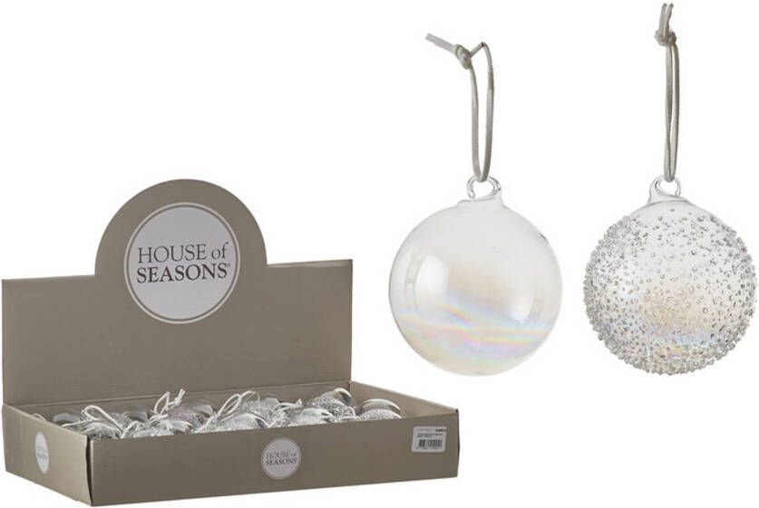 Merkloos 1x Kerstboom ballen transparant parelmoer glas 7 cm Kerstbal