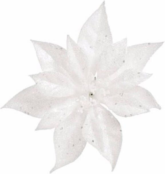 Merkloos 1x Kerstboomversiering bloem op clip witte kerstster 18 cm