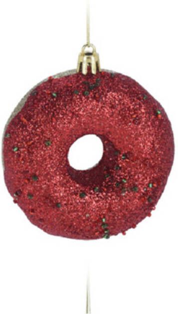 Merkloos 1x Kerstboomversiering donut ornamenten rood 8 5 cm Kersthangers