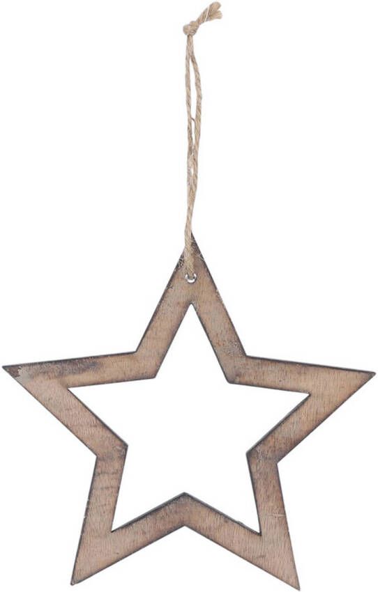 Merkloos 1x Kersthangers kerstornamenten houten sterren 15 cm Kersthangers