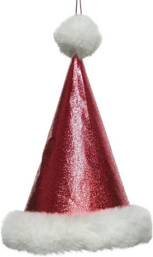 Merkloos 1x Kersthangers figuurtjes glitter Kerstmuts 17 cm Kersthangers