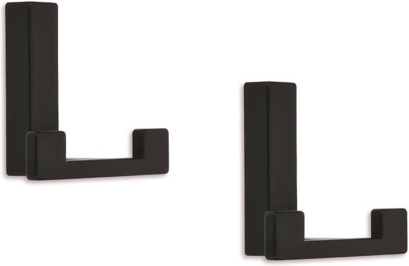 Merkloos 1x Luxe kapstokhaken jashaken kapstokhaakjes metaal modern zwart dubbele haak 4 x 6 1 cm Kapstokhaken