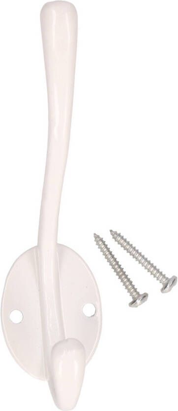 Merkloos 1x Luxe kapstokhaken jashaken wit metaal 12.5 x 8.5 cm kapstok metalen kapstokhaakjes garderobe haakjes Kapstokhaken