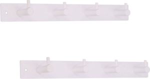 Merkloos 1x Luxe kapstokken jashaken met 4x enkele haak hoogwaardig wit metaal 32.2 x 4.3 cm wandkapstokken kapstok Kapstokhaken