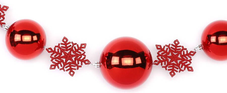 Merkloos 1x Rode Kerst guirlandes slingers met ballen en sneeuwvlokken 116 cm Kerstslingers