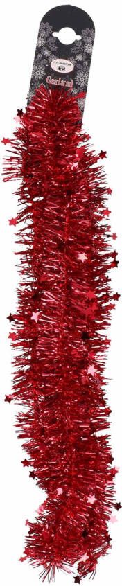 Merkloos 1x Rode folie slingers guirlandes met sterren 200 cm Kerstslingers