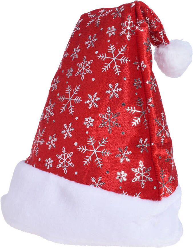 Merkloos 1x Rode kerstmutsen met sneeuwvlokken voor volwassenen Kerstmutsen