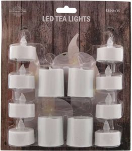Merkloos 1x set van 12 stuks LED theelichtjes waxinelichtjes in diverse maten kunststof waxinekaarsjes theekaarsjes LED kaarsen