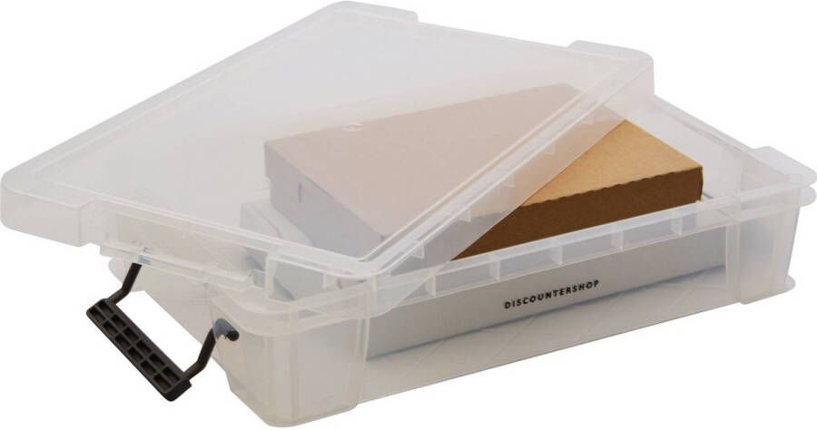 Merkloos 1x Stevige Opbergbox met afsluitbaar deksel met 2 clips 5.5liter A4 Opberger opbergbak box duurzaam transparant