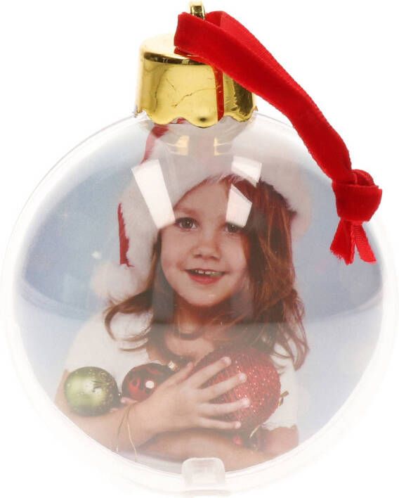 Merkloos 1x stuks DIY foto fotolijst kunststof kerstballen transparant 8 cm Kerstbal