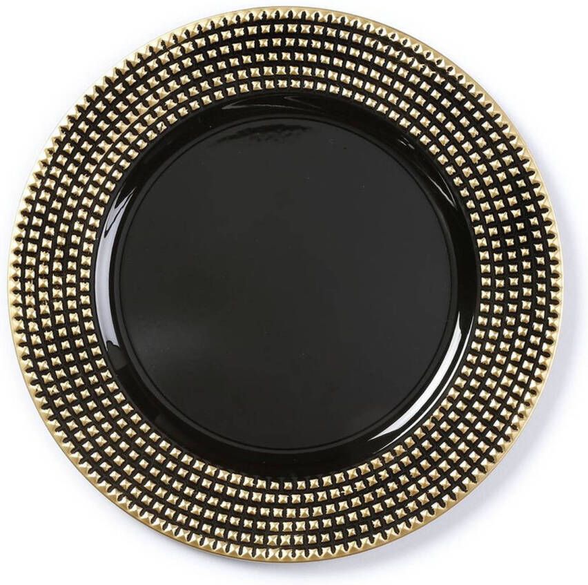 Merkloos 1x stuks kaarsenborden onderborden zwart met gouden steentjes 33 cm Kaarsenplateaus