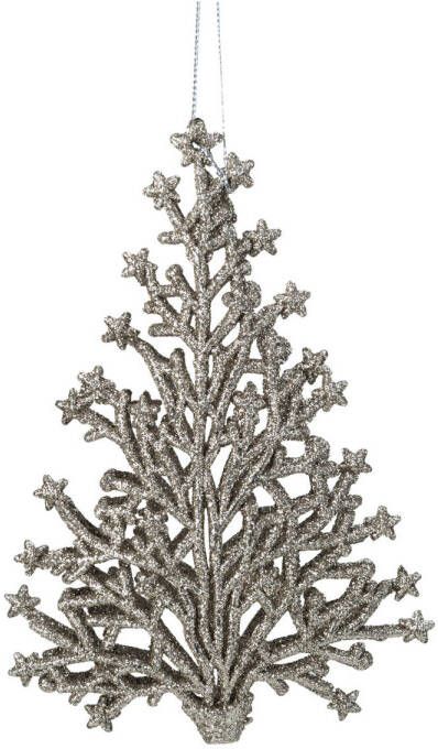 Merkloos 1x stuks kunststof kersthangers kerstboom champagne glitter 15 cm kerstornamenten Kersthangers