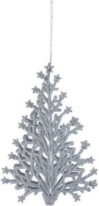 Merkloos 1x stuks kunststof kersthangers kerstboom zilver glitter 15 cm kerstornamenten Kersthangers