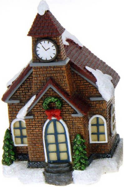 Merkloos 1x Verlichte kerstdorp huisjes kersthuisjes kerkjes kerken 13 5 cm Kerstdorpen