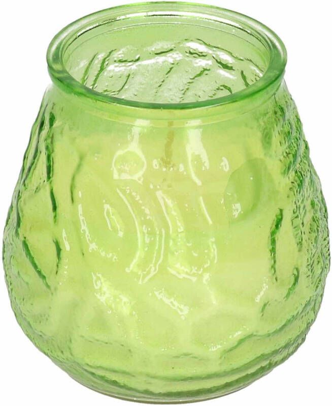 Merkloos 1x Windlicht geurkaars citronella anti muggen groen glas geurkaarsen