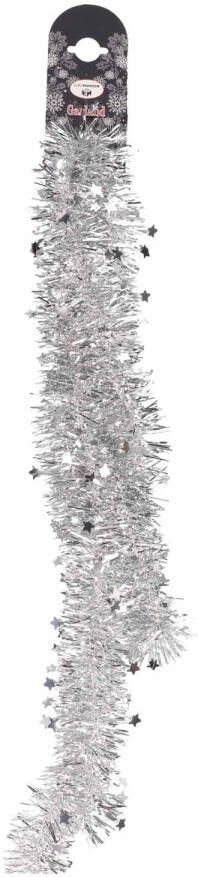 Merkloos 1x Zilveren folie slingers guirlandes met sterren 200 cm Kerstslingers