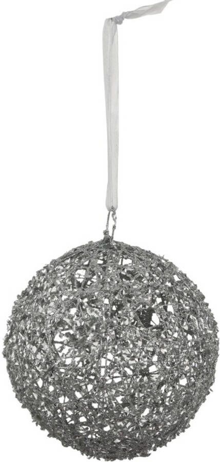 Merkloos 1x Zilveren Kerstbal van linnen 15 cm Kerstbal