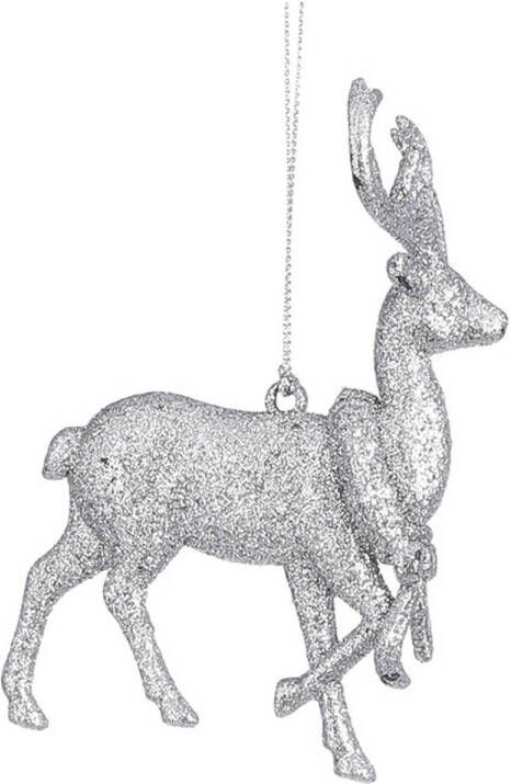 Merkloos 1x Zilveren rendier kerstornamenten van kunststof 12 cm Kersthangers