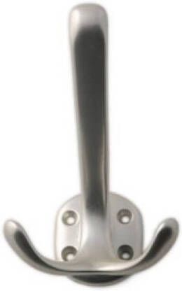 Merkloos 1x Luxe kapstokhaken jashaken zilverkleurig met dubbele haak lang model hoogwaardig aluminium 11 x 6 8 cm zilveren kapstokhaakjes garderobe haakjes Kapstokhaken