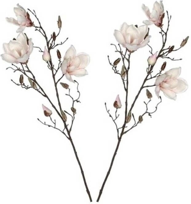 Merkloos 2 stuks Magnolia beverboom kunstbloemen takken 90 cm decoratie Kunstplanten