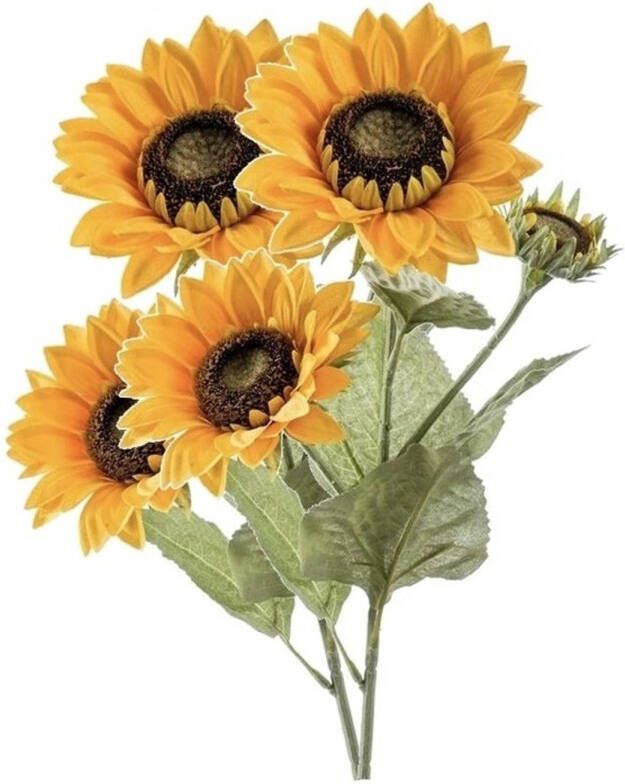 Merkloos 2 Stuks zonnebloemen kunstbloemen 62 cm 3 knoppen Kunstbloemen