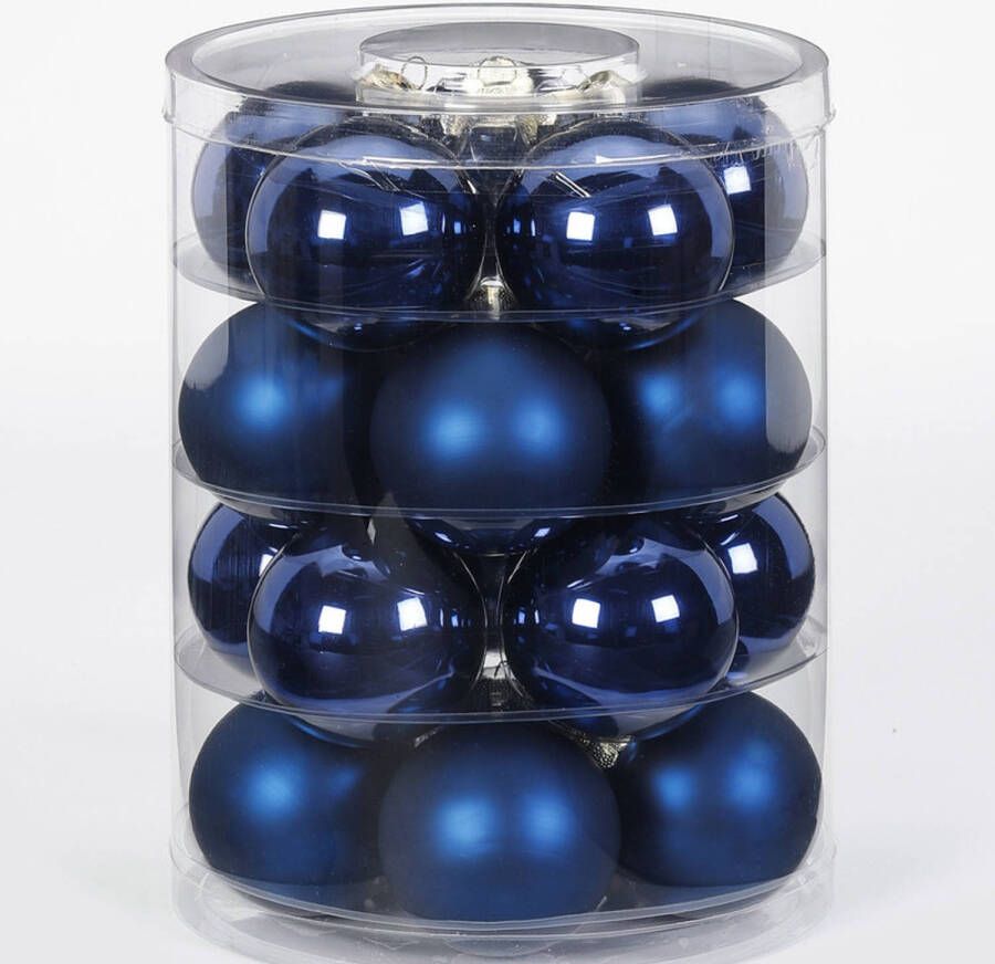 Merkloos Tubes met 20x donkerblauwe kerstballen van glas 6 cm glans en mat Kerstbal