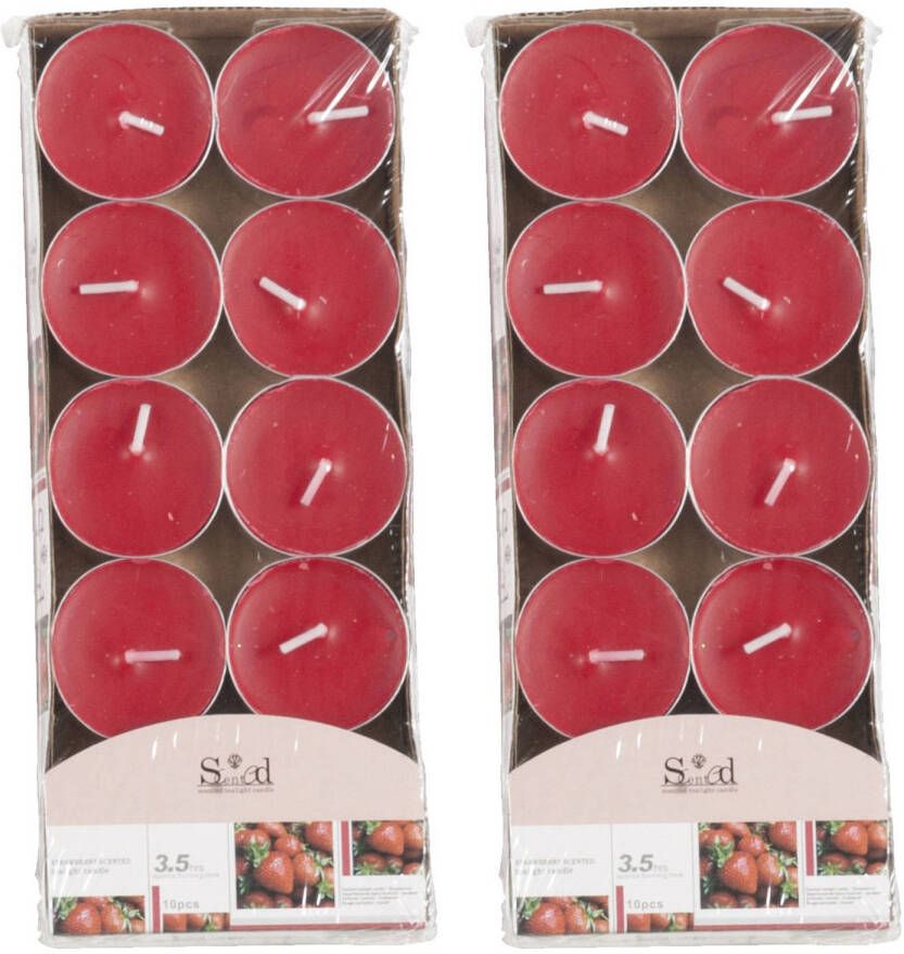 Merkloos 20x Geurtheelichtjes aardbei rood 3 5 branduren geurkaarsen