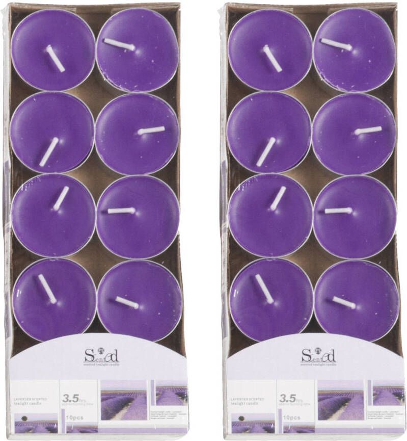 Merkloos 20x Geurtheelichtjes lavendel paars 3 5 branduren geurkaarsen