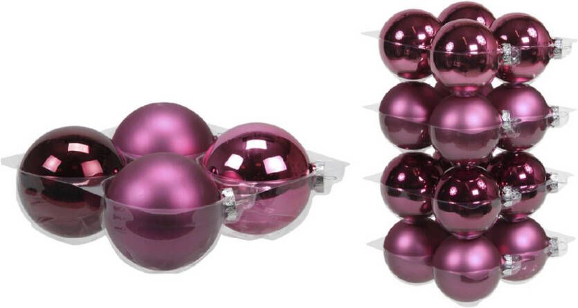 Merkloos 20x stuks glazen kerstballen cherry roze (heather) 8 en 10 cm mat glans Kerstbal