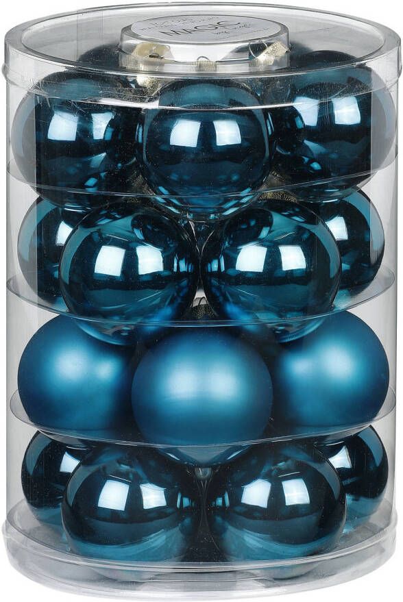 Merkloos 20x stuks glazen kerstballen diep blauw 6 cm glans en mat Kerstbal