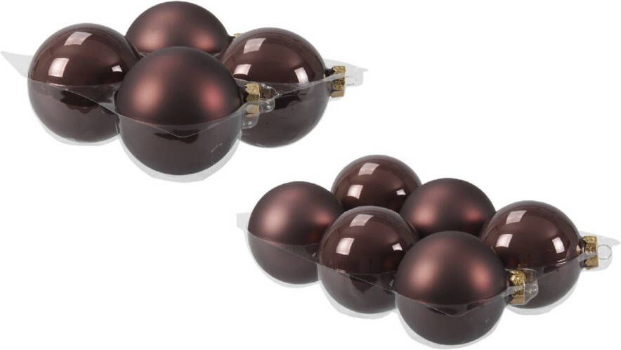 Merkloos 20x stuks glazen kerstballen donkerbruin (chestnut) 8 en 10 cm mat glans Kerstbal