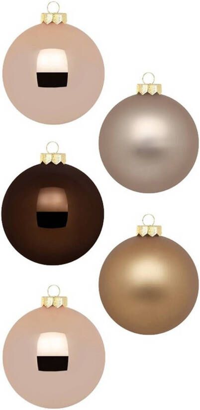 Merkloos 20x stuks glazen kerstballen elegant bruin mix 6 cm glans en mat Kerstbal
