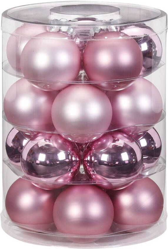 Merkloos 20x stuks glazen kerstballen elegant roze mix 6 cm glans en mat Kerstbal