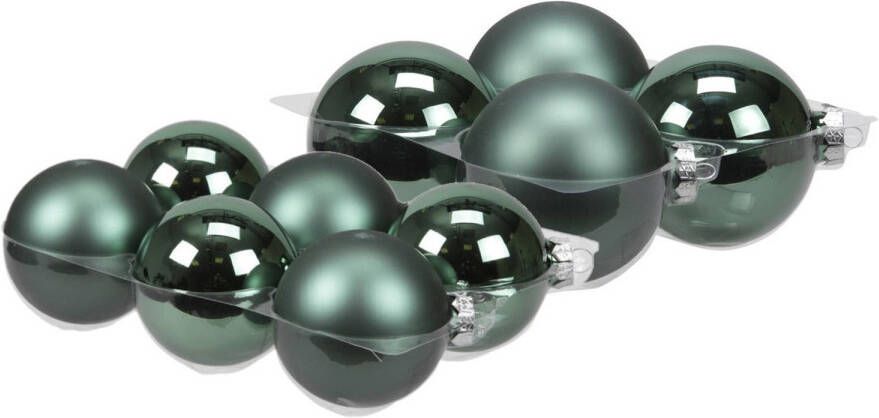 Merkloos 20x stuks glazen kerstballen emerald groen 8 en 10 cm mat glans Kerstbal