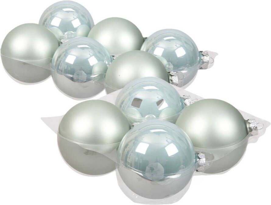 Merkloos 20x stuks glazen kerstballen mintgroen (oyster grey) 8 en 10 cm mat glans Kerstbal