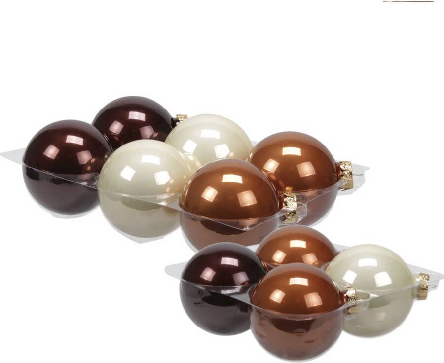 Merkloos 20x stuks glazen kerstballen natuurtinten (opal natural) 8 en 10 cm mat glans Kerstbal