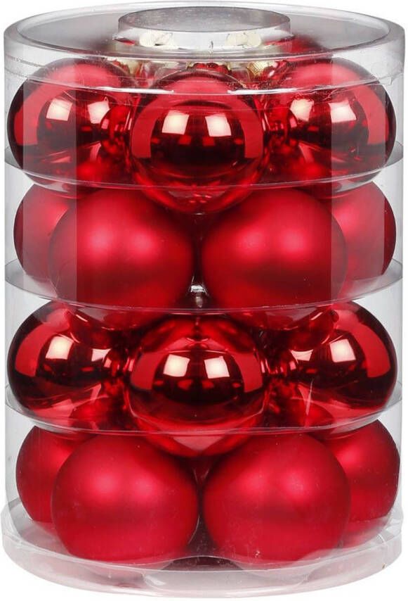 Merkloos 20x stuks glazen kerstballen rood mix 6 cm glans en mat Kerstbal