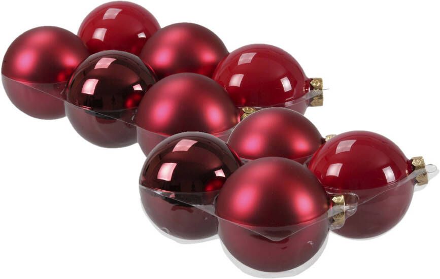 Merkloos 20x stuks glazen kerstballen rood donkerrood 8 en 10 cm mat glans Kerstbal