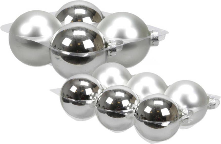 Merkloos 20x stuks glazen kerstballen zilver 8 en 10 cm mat glans Kerstbal