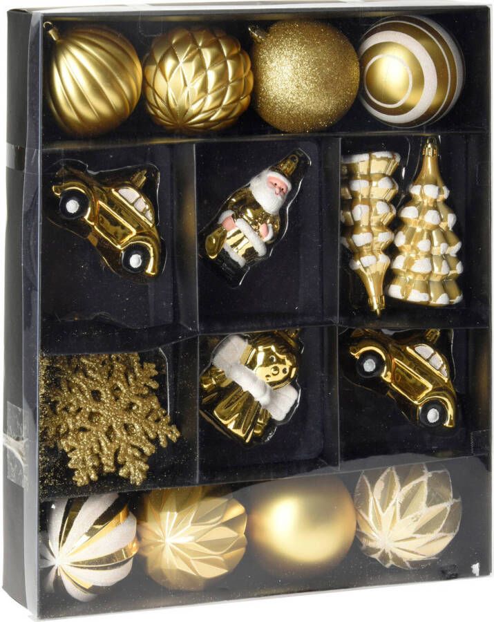 Merkloos 20x stuks kerstballen en kersthangers figuurtjes goud kunststof Kersthangers