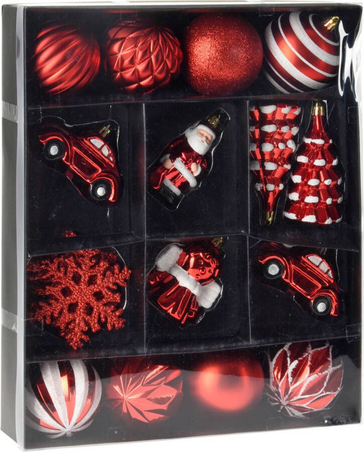 Merkloos 20x stuks kerstballen en kersthangers figuurtjes rood kunststof Kersthangers