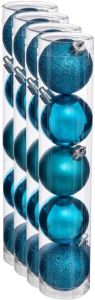 Merkloos 20x stuks kerstballen turquoise blauw glans en mat kunststof 5 cm Kerstbal