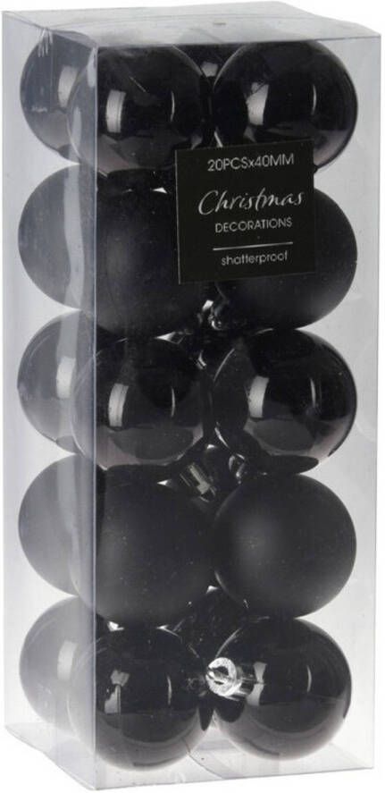 Merkloos Christmas Decoration Kerstballen 20x stuks zwart 4 cm Kerstbal