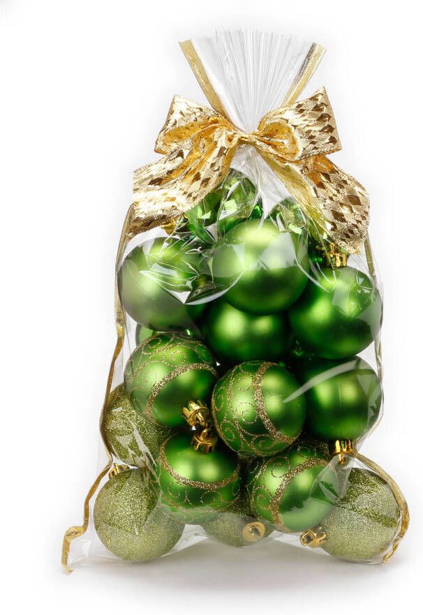 Merkloos 20x stuks kunststof kerstballen groen mix 6 cm in giftbag Kerstbal